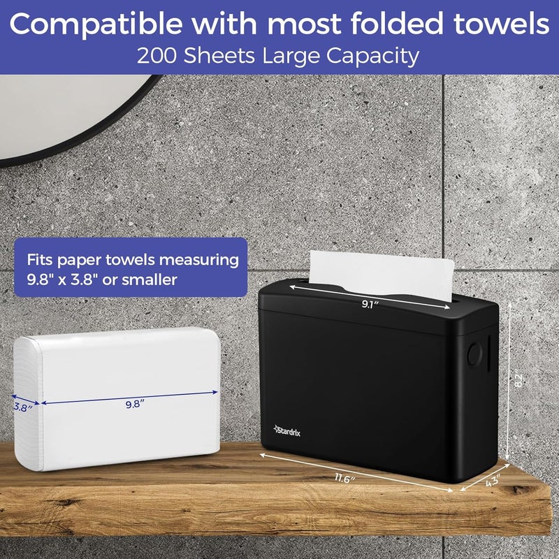 stardrix Countertop Paper Towel Dispenser, Black Hand Towel Holder for Multifold/C-Fold/Z-Fold Towels, Single Sheet Dispensing, Non-Slip Base, Compact Design for Kitchen, Bathroom, or Commercial Use - Image 2